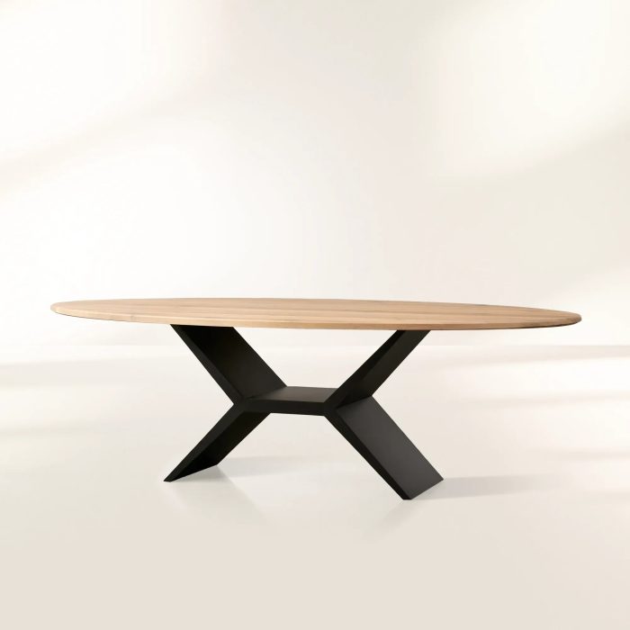 Jacob Oval White Oak Tabletop Dining Table with Vertex Iron Base - Image 2