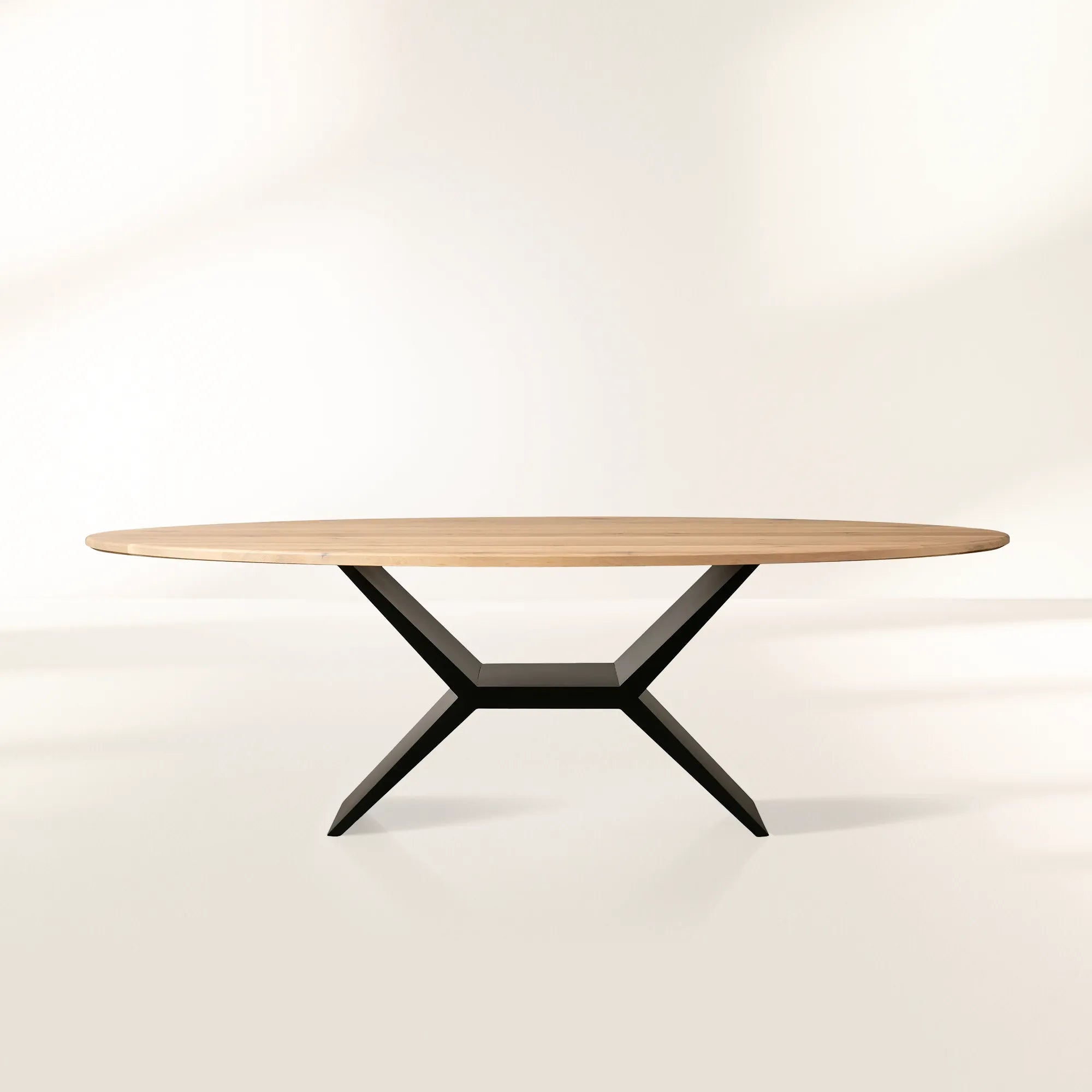 PL_JacobOvalDiningTablewithVertexBase-FO.jpg Jacob Oval White Oak Tabletop Dining Table with Vertex Iron Base - Image 1