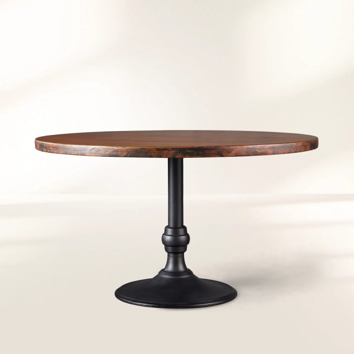 Recycled French Metal Bistro Dining Table with Cast Iron Wade Base Black and Gold Small Dining Table - Image 10