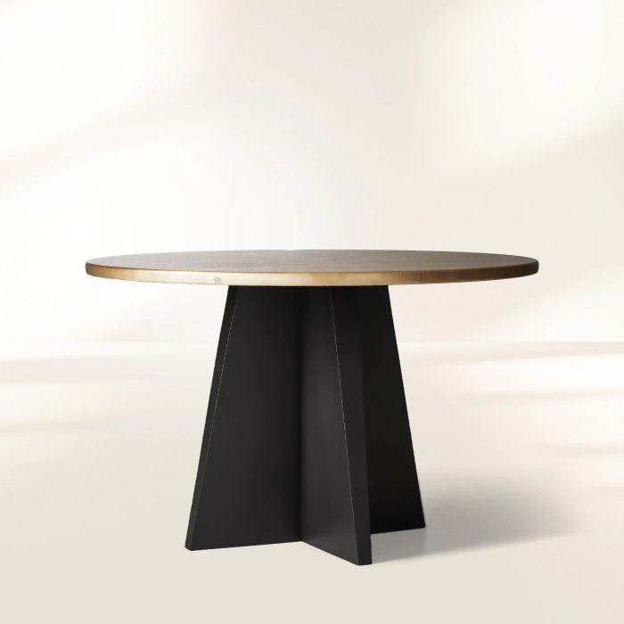 Recycled Metal Round Dining Table Metal Hand-Hammered Top & Black Vertex Iron Base - Image 4