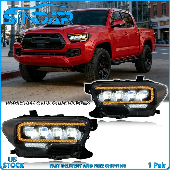 SINDAR 2pcs Projector Headlights LED For 2016-2023 N300 Toyota Tacoma W/Animation L+R - Image 2