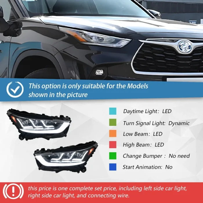 Auto Headlights For Toyota Highlander Kluger 2022-2023 LED Car Front lamps Assembly Upgrade Three Projector Lens Accessories - Image 2
