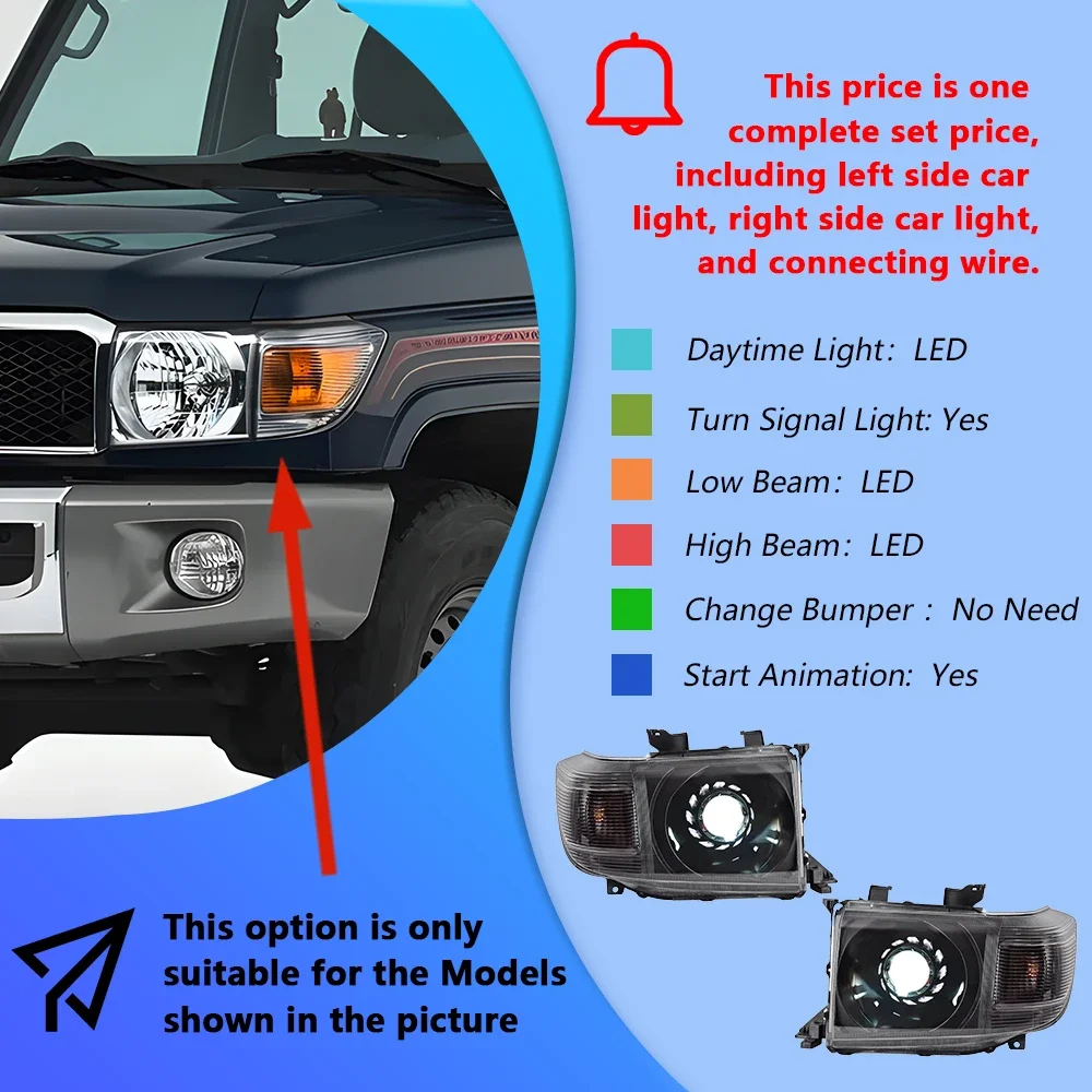 S60e03f19a8a94b85b59d80fad6a527c09.webp For Toyota Land Cruiser LC71 LC76 LC78 LC79 2006-2023 Headlight Assembly Upgrade Start Effect LED Projection Lens Accessories - Image 1