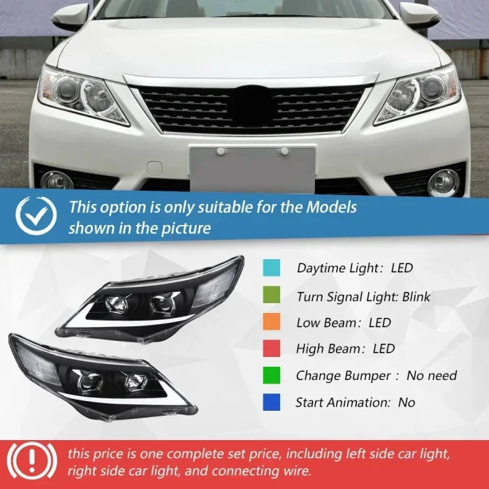 For US Version Camry 2012-2014 LED Car Front Lamp Assembly Upgrade LED Daytime Light Projector Lens Auto Headlights Accessories - Image 2