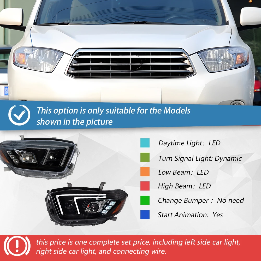 S730d022981ce4a1b8c18e35cd2291745O.webp For Toyota Highlander 2009-2011 Front Headlights Upgrade New Design Car LED Projector Lens Dynamic Headlight Accessories - Image 1