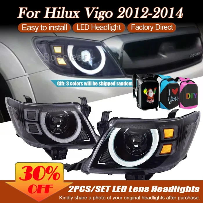 Car Lights for Toyota Hilux VIGO LED Headlamps 2012 2013 2014 Headlights Hilux DRL Turn Signal High Beam Angel Eye Lens Assembly - Image 2