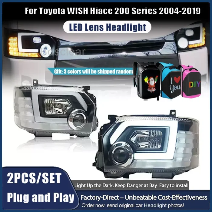2pcs LED Car Headlights Assembly For Toyota Hiace 200 Series 2004-2019 Headlamps With Dynamic Running Light DRL Auto Accessories - Image 2
