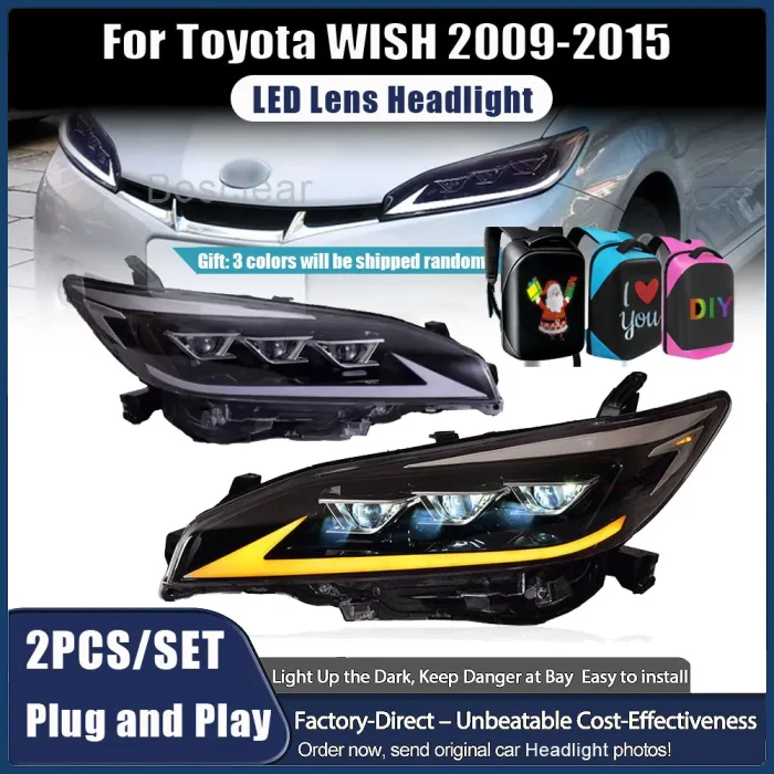 2pcs Headlights Assembly For Toyota Wish 2009-2015 LED Head Lamp Dynamic Turn Signals DRL Daytime Running Light Auto Accessories - Image 2