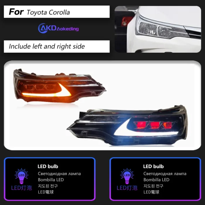 AKD Head Lamp for Toyota Corolla LED Headlight 2014-2018 Headlights Altis DRL Turn Signal High Beam Angel Eye Projector Lens - Image 2