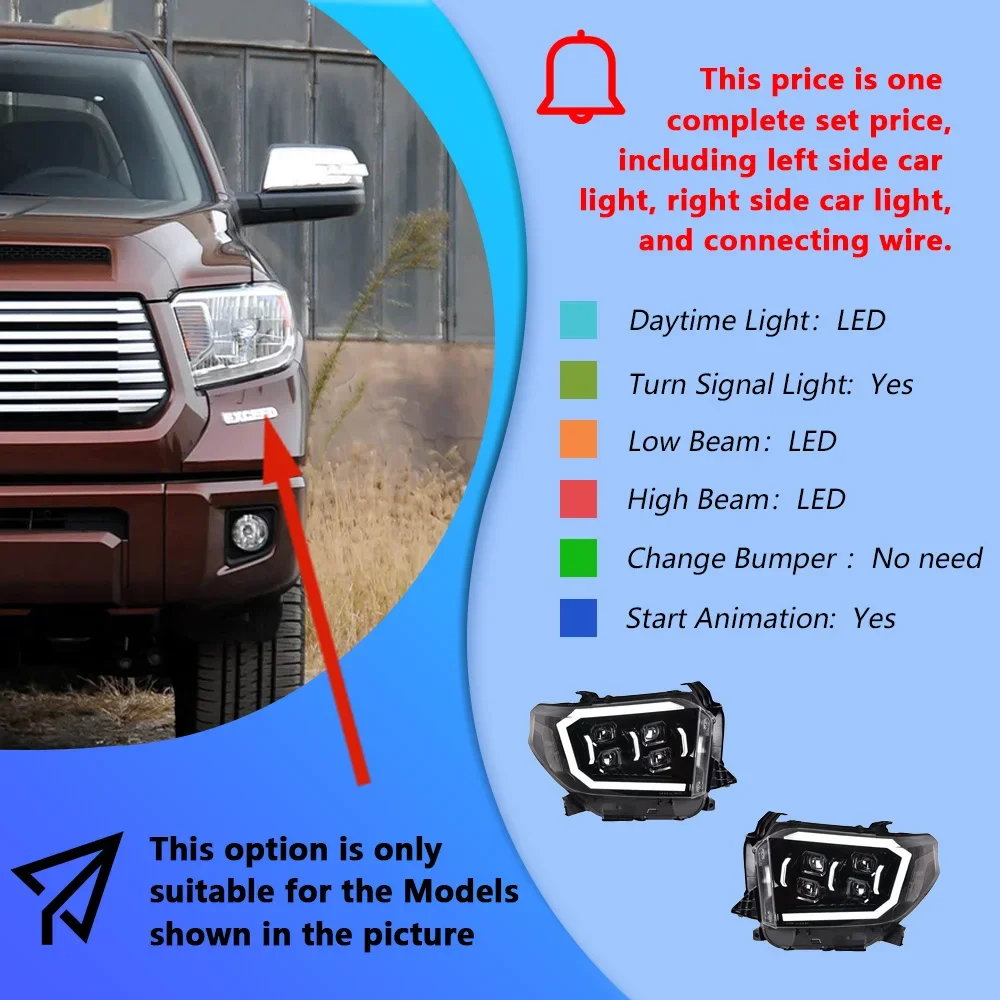 Sb91dcb466a854937bd963f16b5e8a5c9C.webp For Toyota Tundra Sequoia 2014-2021 Auto Headlights Assembly Upgrade Dynamic Startup Effect LED 4 Projector Lens Car Accessories - Image 1