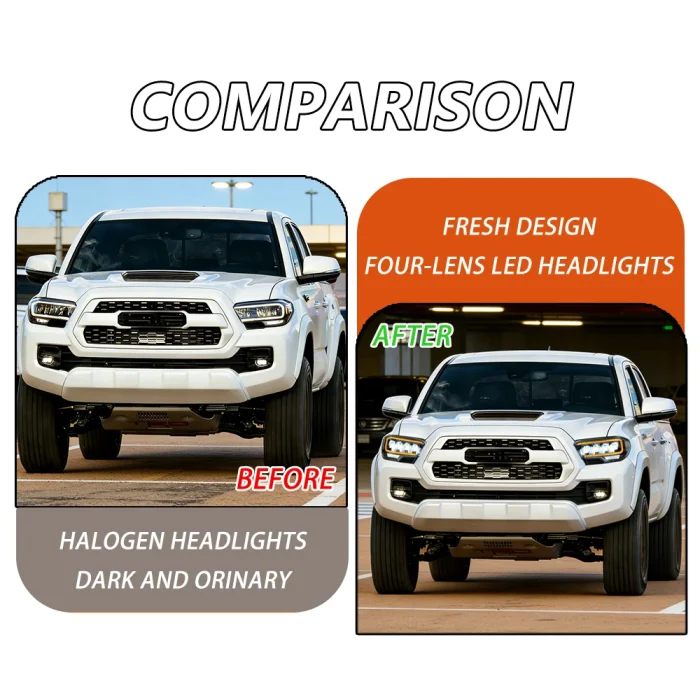 SINDAR 2pcs Projector Headlights LED For 2016-2023 N300 Toyota Tacoma W/Animation L+R - Image 4