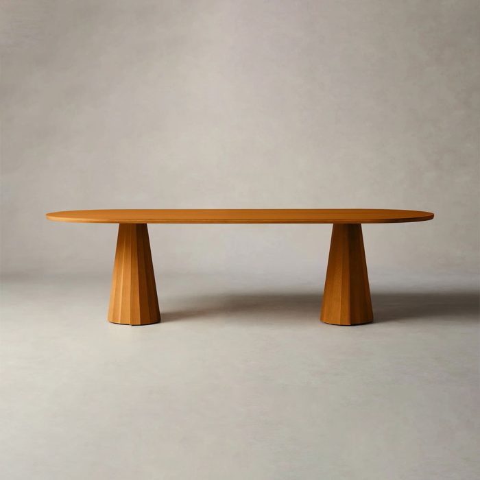 Brank Wood Oval Dining Table With Faceted Cone Base - Image 8