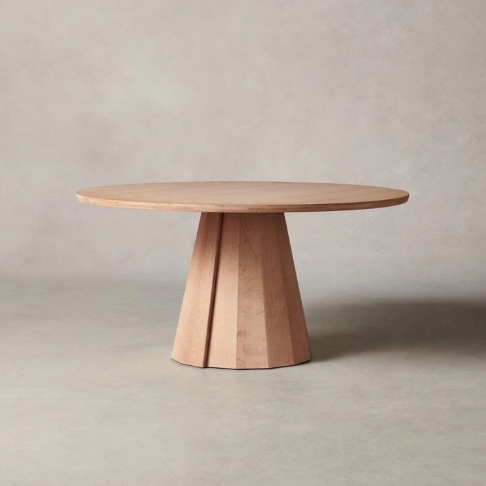 Brank White Oak Wood Round Dining Table With Cone Base - Image 2