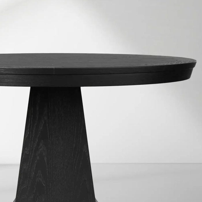 Leighton Modern Country Round Wood Dining Table with Timeless Pedestal Design - Image 3