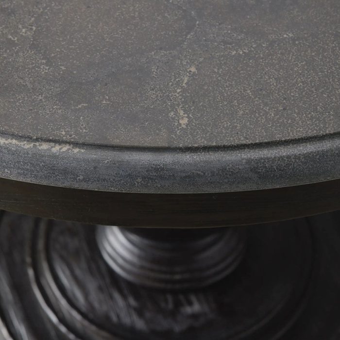 Luca Round Natural Stone Tabletop Dining Table With Pine Base - Image 4