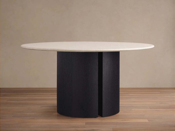 Saint Germain Round Dining Table with Marble Top Wood Dauphine Base - Image 8