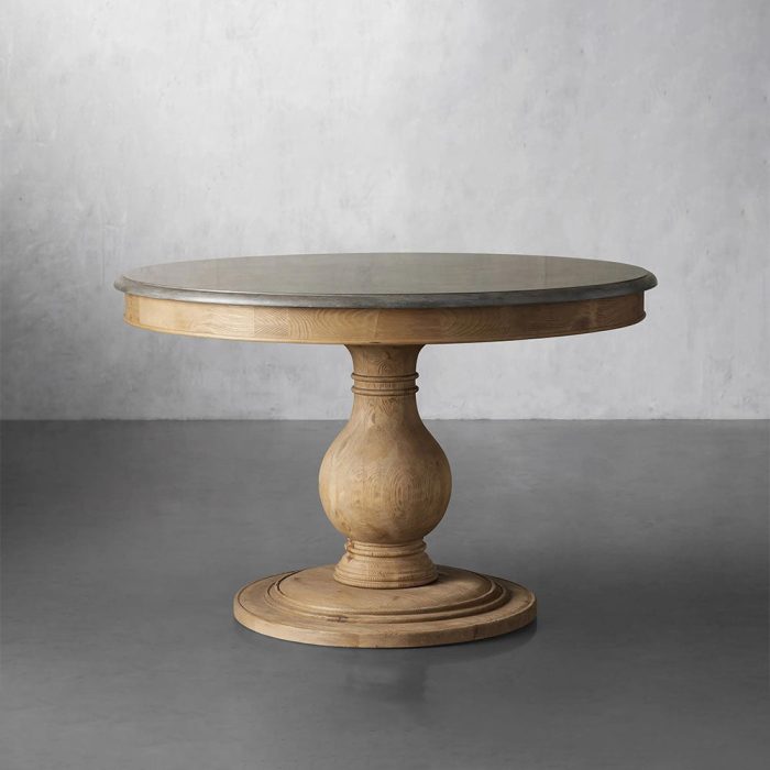Luca Round Natural Stone Tabletop Dining Table With Pine Base - Image 6