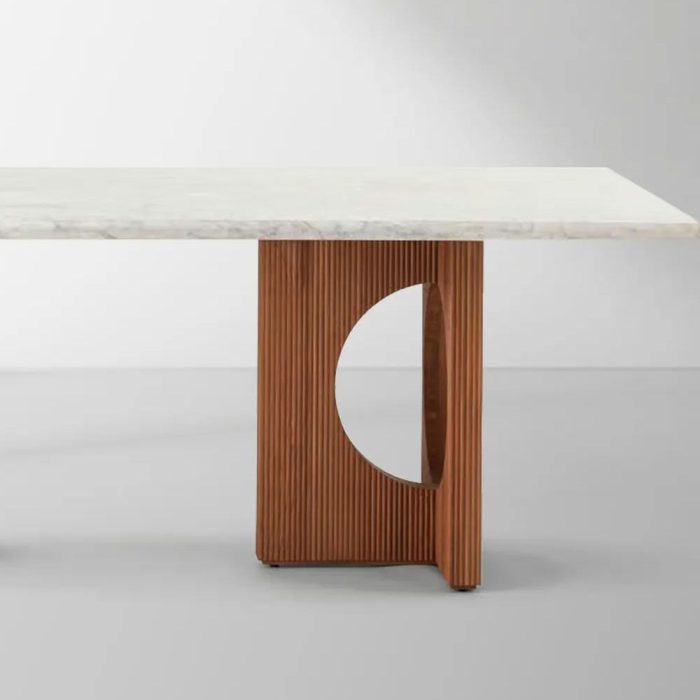 Elliot Carrara Marble Top Dining Table Rectangular White Stone Dining Table with Solid Oak Base - Image 3