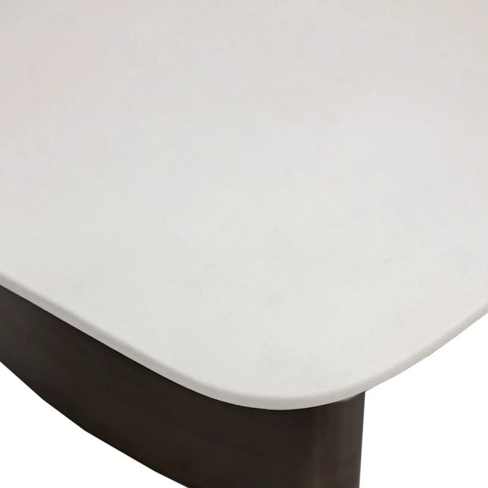 Carolin Pebbled Cream Faux Leather Top Dining Table with Wood Base - Image 4