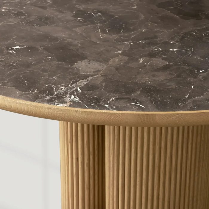 Astor Round Natural Marble Top Dining Table Oak Wood Base - Image 3