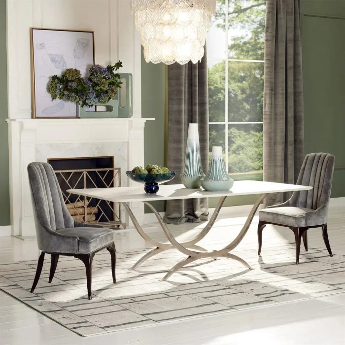 Chorda Rectangular Dining Table 84" Stoneware Tabletop Dining Table with Iron Base - Image 2