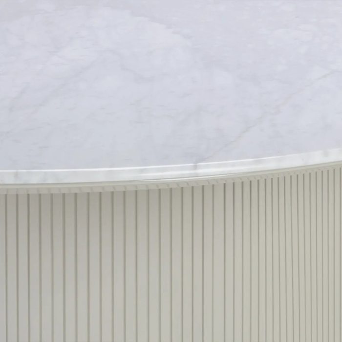 Panoso White Oval Dining Table Carrara Marble Top with Wood Base - Image 6