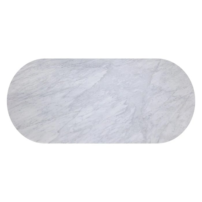 Panoso White Oval Dining Table Carrara Marble Top with Wood Base - Image 7