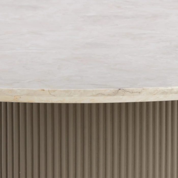 Canodi Polished Cream Marble Stone Top Dining Table with Wood Fluted Base - Image 6