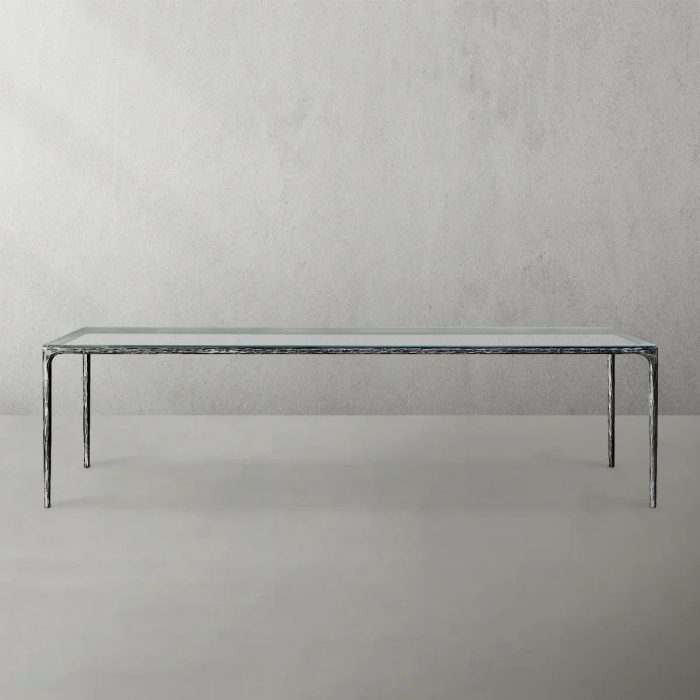 Thaddeus Metal Glass Rectangular Dining Table Hand-Forged Kitchen Table - Image 4