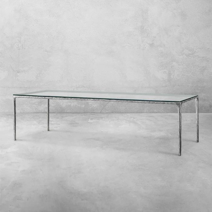 Thaddeus Metal Glass Rectangular Dining Table Hand-Forged Kitchen Table - Image 2