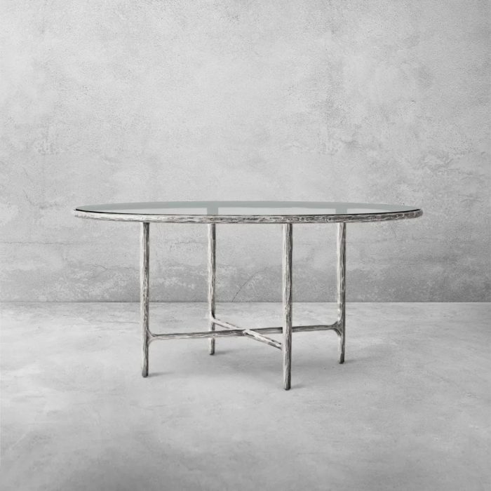 Thaddeus Metal Glass Round Dining Table Hand-Forged Kitchen Table - Image 9