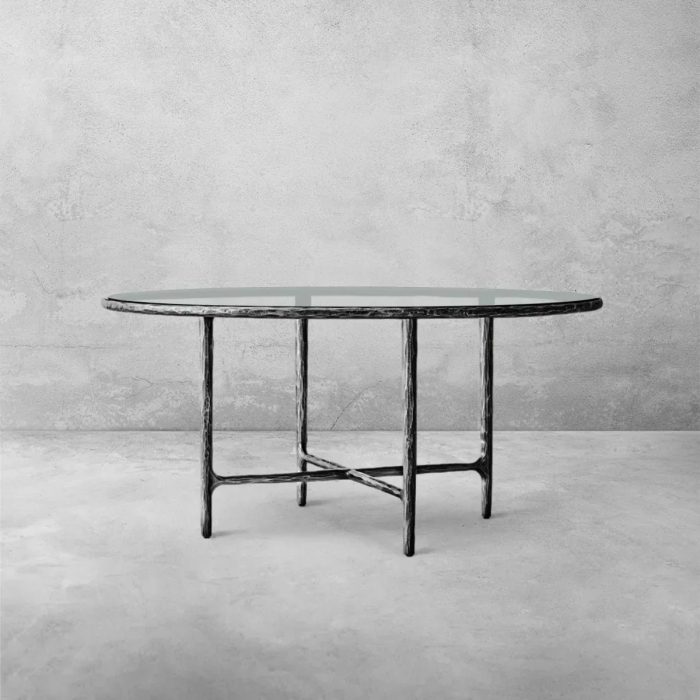 Thaddeus Metal Glass Round Dining Table Hand-Forged Kitchen Table - Image 2