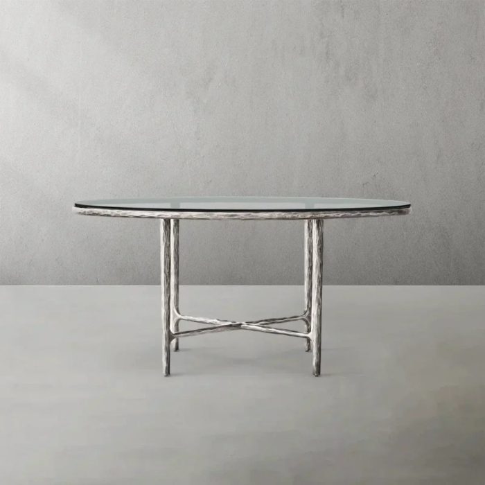 Thaddeus Metal Glass Round Dining Table Hand-Forged Kitchen Table - Image 4