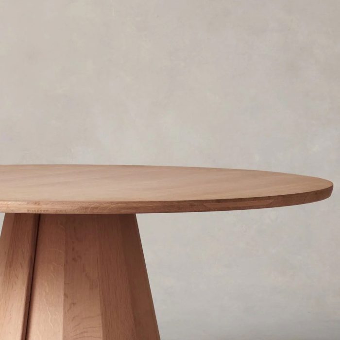 Brank White Oak Wood Round Dining Table With Cone Base - Image 3