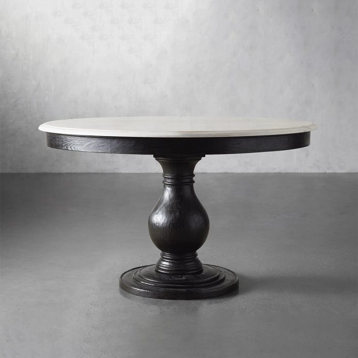 Luca Round Natural Stone Tabletop Dining Table With Pine Base - Image 5