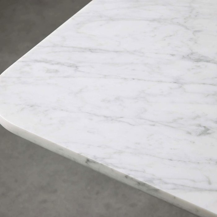 Finnley Rectangle Marble Stone Top Dining Table with Reeded Oak Wood Base - Image 4